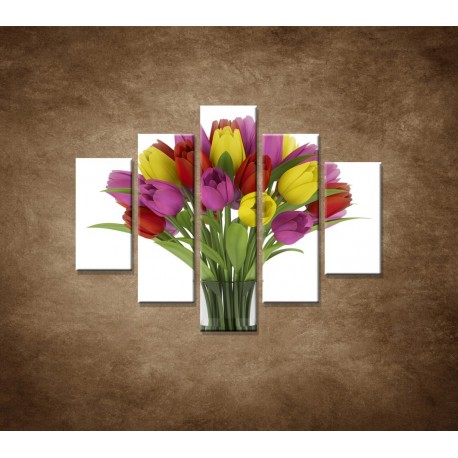 Obrazy na stenu - Tulipány vo váze - 5dielny 100x80cm