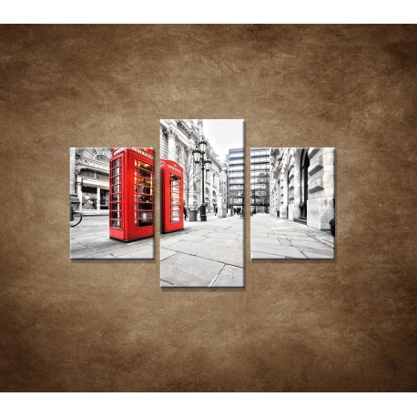 Obrazy na stenu - Červené telefónne búdky - 3dielny 90x60cm