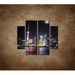 Obrazy na stenu - Nočný Shanghai - 4dielny 100x90cm
