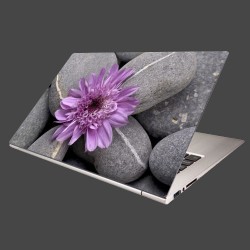 Nálepka na notebook - Sivé kamene s kvetom