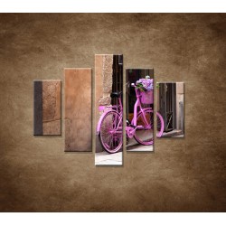 Obrazy na stenu - Ružový bicykel - 5dielny 100x80cm