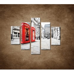 Obrazy na stenu - Červené telefónne búdky - 5dielny 100x80cm