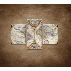 Obrazy na stenu - Stará mapa sveta - 3dielny 90x60cm