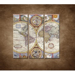 Obrazy na stenu - Stará mapa sveta - 3dielny 90x90cm