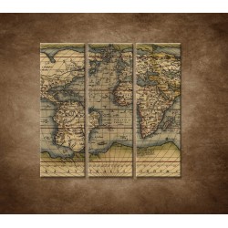 Obrazy na stenu - Antická mapa sveta r. 1570 - 3dielny 90x90cm