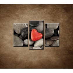 Obrazy na stenu - Červené srdce na kameňoch- 3dielny 75x50cm
