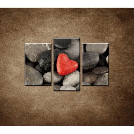 Obrazy na stenu - Červené srdce na kameňoch- 3dielny 75x50cm