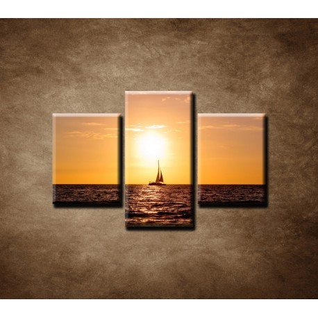 Obrazy na stenu - Západ slnka s jachtou - 3dielny 75x50cm