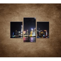 Obrazy na stenu - Nočný Shanghai - 3dielny 90x60cm