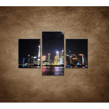 Obrazy na stenu - Nočný Shanghai - 3dielny 90x60cm