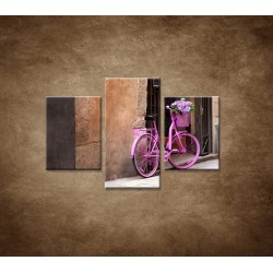 Obrazy na stenu - Ružový bicykel - 3dielny 90x60cm