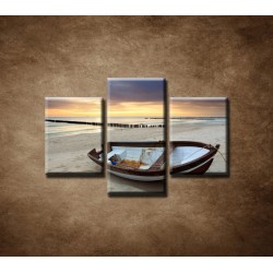 Obrazy na stenu - Loďka na pláži - 3dielny 90x60cm