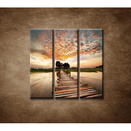 Obrazy na stenu - Západ slnka nad riekou - 3dielny 90x90cm