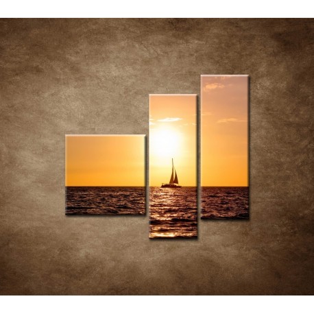 Obrazy na stenu - Západ slnka s jachtou - 3dielny 110x90cm