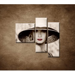 Obrazy na stenu - Žena v klobúku - 3dielny 110x90cm