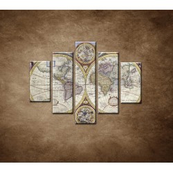 Obrazy na stenu - Stará mapa sveta - 5dielny 100x80cm