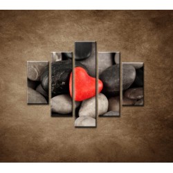 Obrazy na stenu - Červené srdce na kameňoch - 5dielny 100x80cm