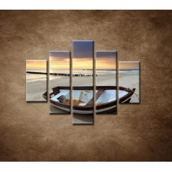 Obrazy na stenu - Loďka na pláži - 5dielny 100x80cm