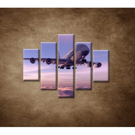 Obrazy na stenu - Lietadlo v oblakoch - 5dielny 100x80cm