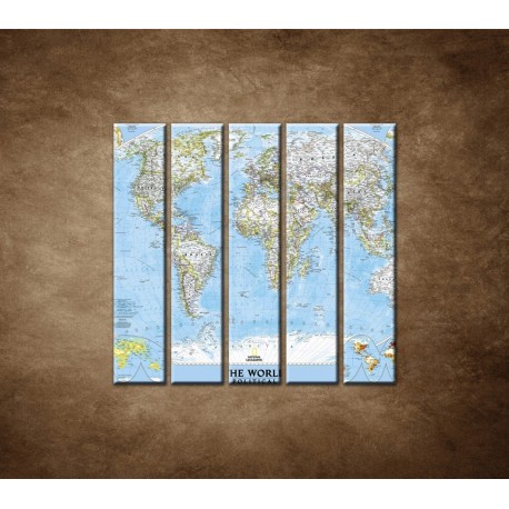 Obrazy na stenu - Politická mapa sveta - 5dielny 100x100cm