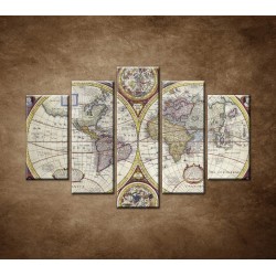 Obrazy na stenu - Stará mapa sveta - 5dielny 150x100cm