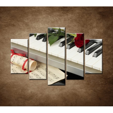 Obrazy na stenu - Piano a ruža - 5dielny 150x100cm