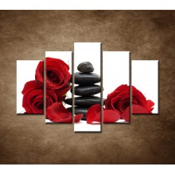 Obrazy na stenu - Čierne kamene a červené ruže - 5dielny 150x100cm