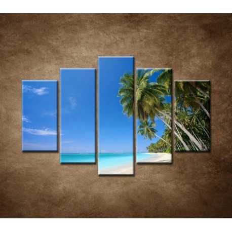 Obrazy na stenu - Pláž s palmami - 5dielny 150x100cm