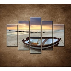 Obrazy na stenu - Loďka na pláži - 5dielny 150x100cm