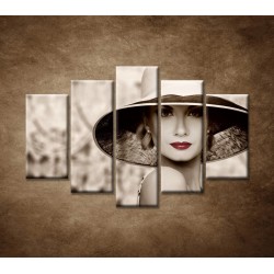 Obrazy na stenu - Žena v klobúku - 5dielny 150x100cm