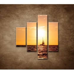 Obrazy na stenu - Západ slnka s jachtou - 4dielny 80x90cm