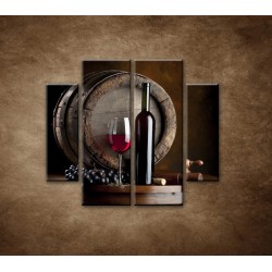 Obrazy na stenu - Fľaša červeného vína - 4dielny 100x90cm
