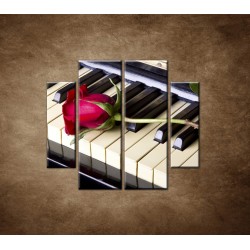 Obrazy na stenu - Ruža na klavíri - 4dielny 100x90cm