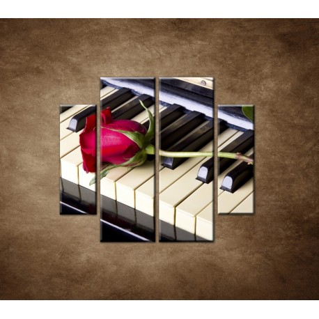 Obrazy na stenu - Ruža na klavíri - 4dielny 100x90cm