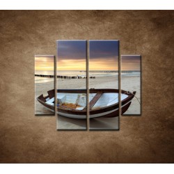 Obrazy na stenu - Loďka na pláži - 4dielny 100x90cm