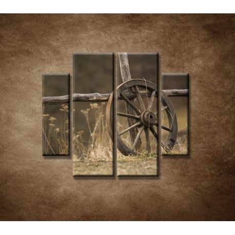 Obrazy na stenu - Staré koleso - 4dielny 100x90cm