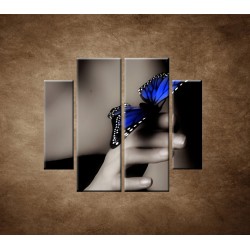 Obrazy na stenu - Modrý motýľ - 4dielny 100x90cm