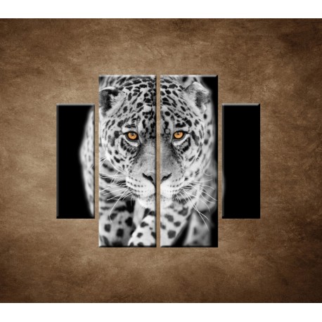 Obrazy na stenu - Čiernobiely jaguár - 4dielny 100x90cm