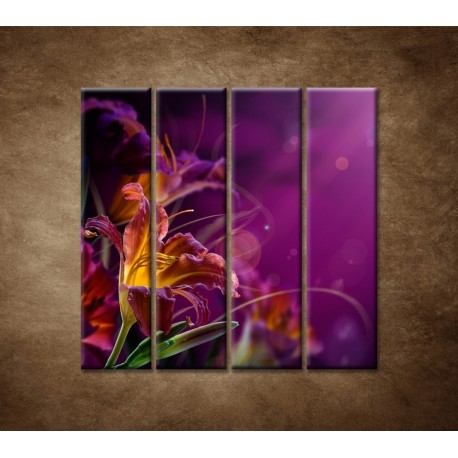 Obrazy na stenu - Fialové kvety - 4dielny 120x120cm