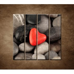 Obrazy na stenu - Červené srdce na kameňoch - 4dielny 120x120cm