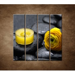 Obrazy na stenu - Žltá sviečka a kvet - 4dielny 120x120cm