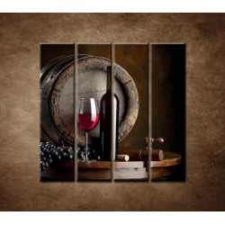 Obrazy na stenu - Fľaša červeného vína - 4dielny 120x120cm