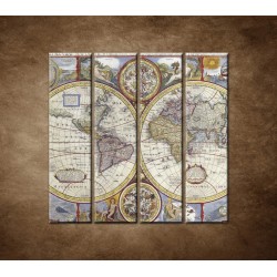 Obrazy na stenu - Stará mapa sveta - 4dielny 120x120cm