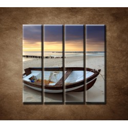 Obrazy na stenu - Loďka na pláži - 4dielny 120x120cm
