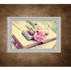 Obraz na stenu - Ruže s knihami - bledý rám
