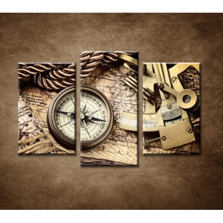 Obrazy na stenu - Mapa a kompas - 3dielny 75x50cm