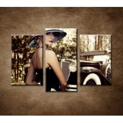 Obrazy na stenu - Žena a auto - 3-dielny 75x50cm