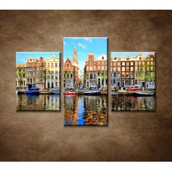 Obrazy na stenu - Domy v Amsterdame - 3dielny 90x60cm