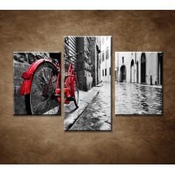 Obrazy na stenu - Červený bicykel - 3dielny 90x60cm