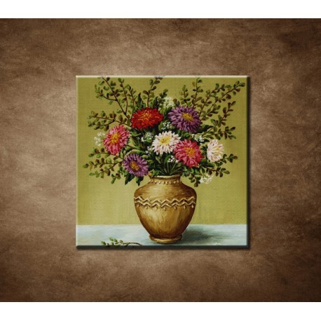 Obrazy na stenu - Olejomaľba - Kvety v hlinenej váze